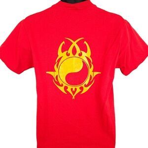 Vintage Yin Yang T Shirt Mens Size Medium Red 90s Y2K Chinese Lion Dance